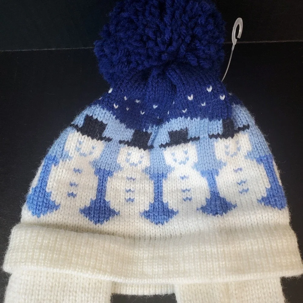 Maine Mad Hatter Infant Knit Beanie Baby Winter Cap Snowman Pom Ear Flaps Unisex